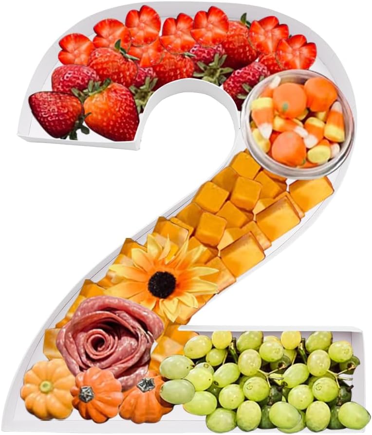 WENPACK 12" Fillable Cardboard Number Shaped Gift Grazing Charcuterie Board Paper Container (2) - Image 1